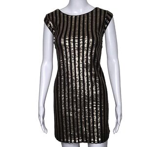 ALI & Jay black gold copper sequins stripes deep V back mini dress size medium